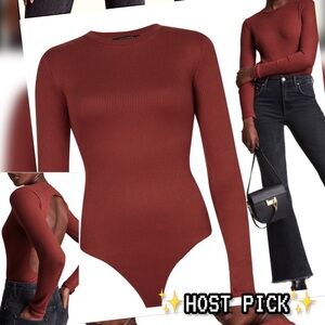 🆕 AllSaints Molly Cutout Back Bodysuit Rust Red | Size 4 | NWT | Minimalist Chic